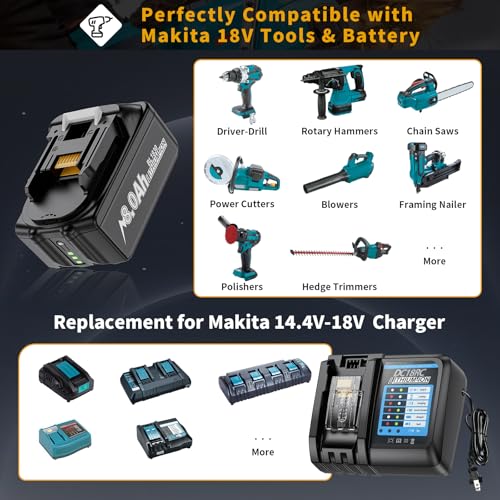 Image of 2-Pack 8.0Ah Replacement for Makita 18V Battery and Charger Compatible with Makita18 Volt Battery Charger BL1860B BL1850B BL1840B BL1830B BL1815B Batteries