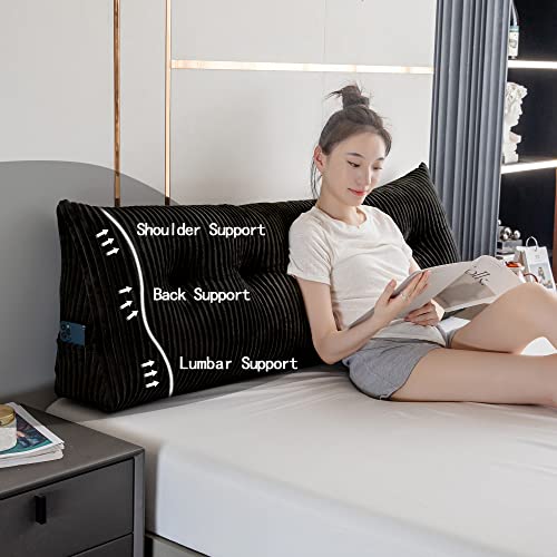 Activance Large Triangular Headboard Wedge Bed Rest Reading Pillow Backrest Positioning Support Bolster Cushion With Removable Cover (Black, Queen: 59X8X20 Inches) #TOP2