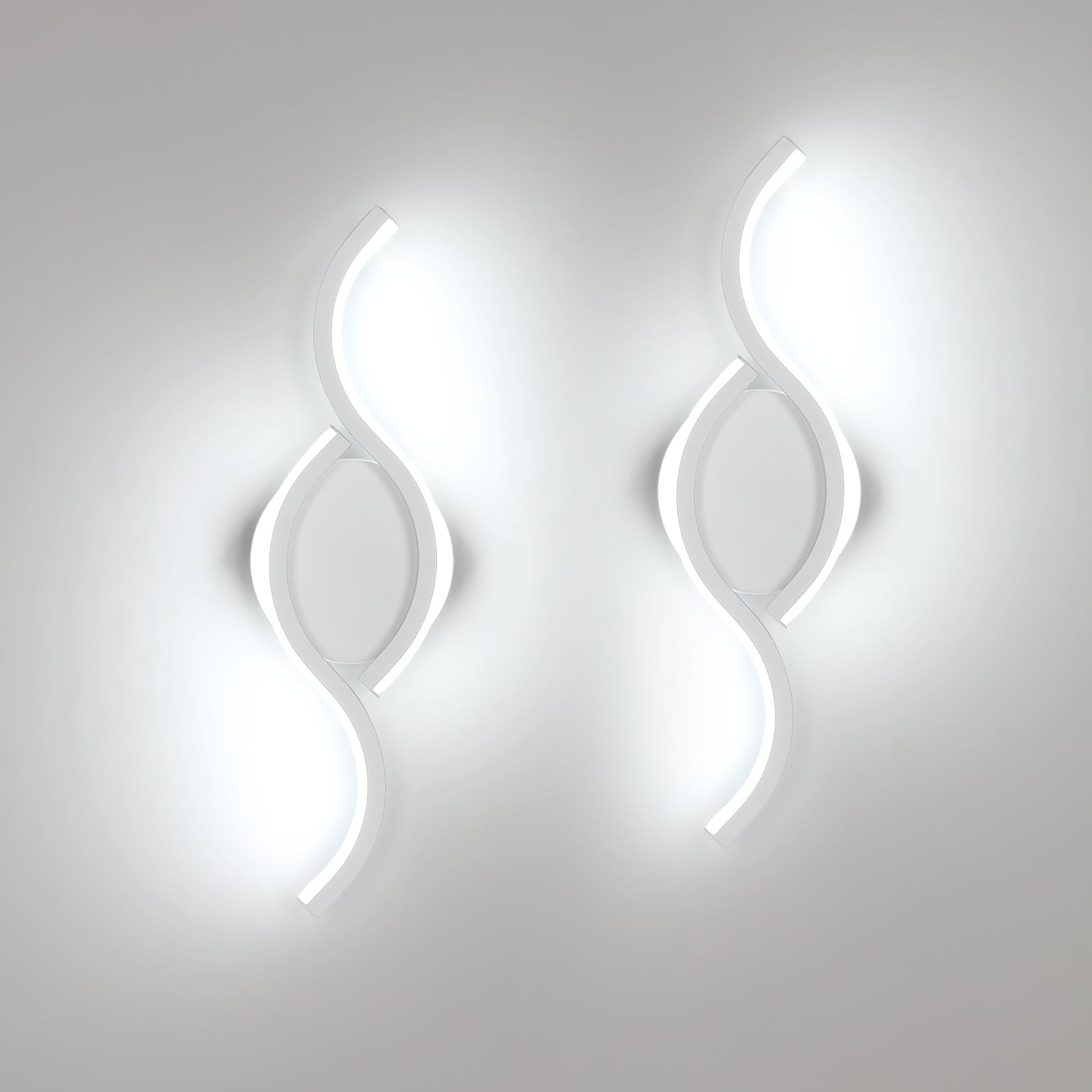 Comely Pack of 2 LED Indoor Wall Lights, 12 W, 1350 lm, Modern Wall Lamp Wall Lights for Wall Mounting for Living Room, Hallway, Bedroom, Cool White Light 6500 K, White, 35.5 cm
