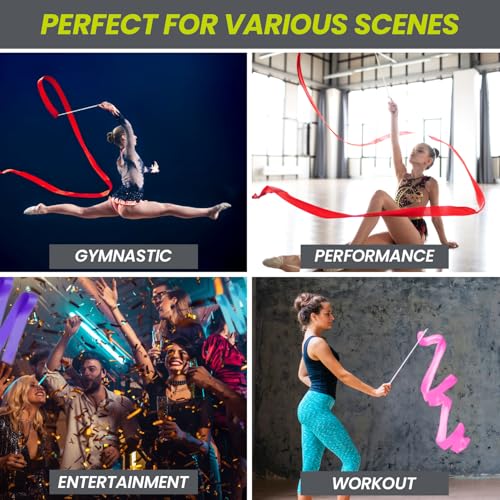Image of GISCO Rhythmic Gymnastic Ribbon with Stick (Pack of 1) | 5 Meter Rhythmic Gymnastics Dance Ribbon Wand | Twirling Streamer Ribbon Stick for Ballet, Cheerleading & Performances (Purple)