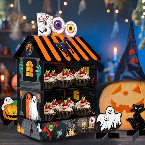 KALEFO Halloween Donut Party Decoration 2 Tier Spooky Zombie Dess...