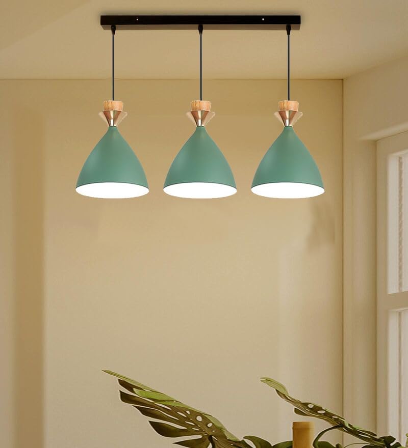 Image of GreyWings Triple Dome Green Aluminium Hanging Pendant Light Drop, Antique Modern Ceiling Lamp,Bulb is not Included, 3 Light Linear Set