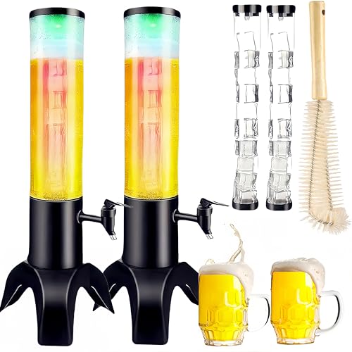 2PCS Drink Tower: 1.5L/50oz Mimosa Tower Dispenser with Ice Tube and LED Light, 1.58 Qt Tabletop Beer Dispense for Bars Parties Pubs Restaurants (2PCS-1.5L)