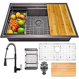 AKDY Gunmetal Matte Black Kitchen Sink and Faucet Combo, 32-inch Undermount Workstation Single Bowl