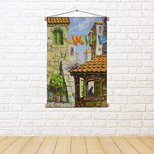 ArtzFolio Cats In The Old Mediterranean City Canvas Fabric Painti...