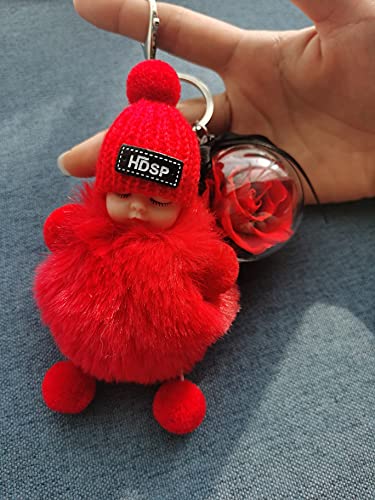 Doris&Jacky Preserved Fresh Rose Flower Keychains Cute Doll Keys Fob Ring Charm Accessories For Purse Wallet And Car Key Holder (5-Red) #TOP1