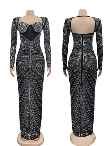 Image of Women's Sequin Prom Dress Elegant Evening Gowns(Black,XXL,6023)