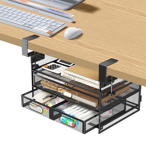 Under Desk Drawer Organizer 3 Layer, Large Under Desk Storage