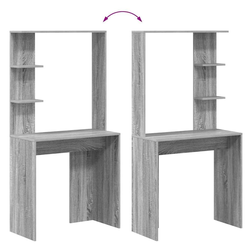 Scrivania Grigio Sonoma con Scaffali in Legno Ingegnerizzato | Ideale per studio o soggiorno, ottimizza lo spazio grazie agli scaffali integrati e alla superficie opaca.
