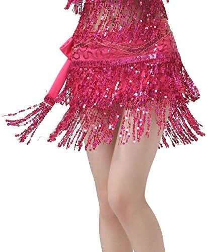 ZLTdream Women's Belly Dance Hip Scarf with Double Rows of Sequins Fringe Rose