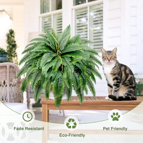 LuceAlberi Artificial Boston Fern Bush - Set of 2 45Inch Fake Ferns with 55 Fronds, Large Hanging Faux Plants Decor, UV Resistant Faux Fern Vines Silk Greenery for Outdoor Indoor, Porch, Farms, Patio by LuceAlberi - Used condition - Image 7