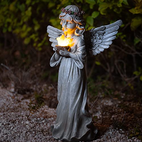 Ovewios Angel Garden Statue Outdoor Decor, Angel Garden Figurine Hold Dove With Solar Lights Waterproof Resin Yard Art Decoration Lawn Ornament Sculpture For Outside Patio Yard Gift #TOP1