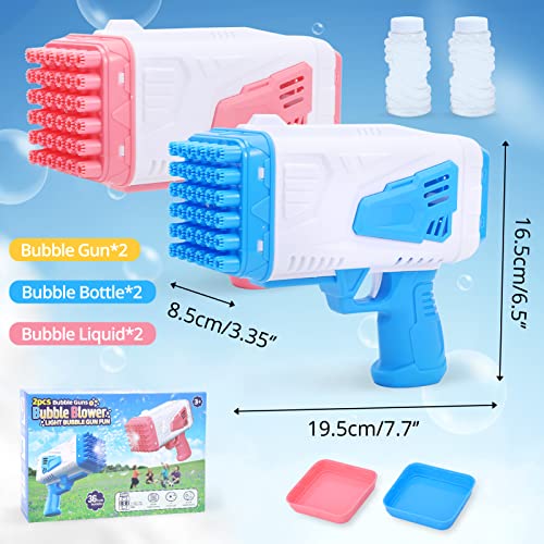 2-Pack Bubble Machine Gun, 36 Holes Bubble Gun With Light, Automatic Bubble Maker Blower Machine For Kids Summer Outdoor Toy Wedding Party Birthday Gifts #TOP1