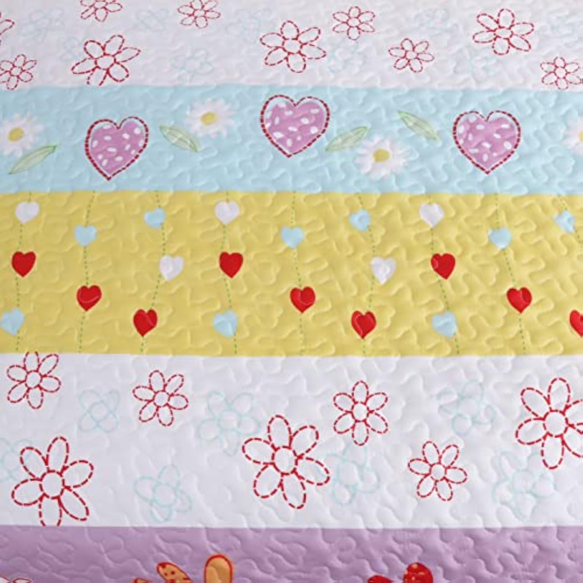 Floral Heart Print Reversible Quilt Set, Twin Size