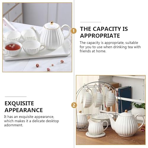 Miniatura 6 de Cabilock Tetera Cerámica Con Dispensador De Leche Juego De Café Y Té Para Hogar Borde Dorado Capacidad Ideal Para Reuniones De Té En Casa