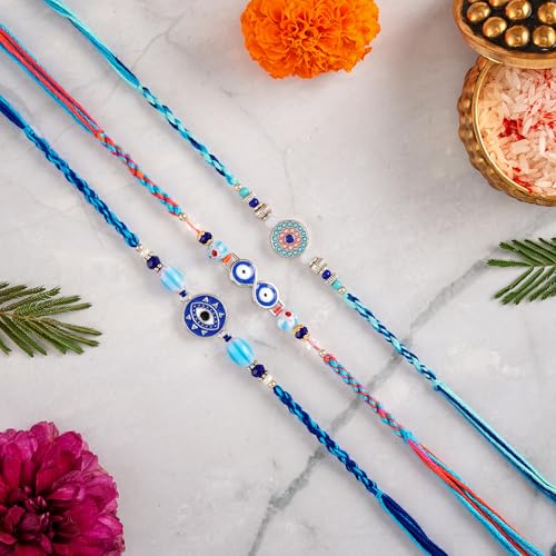 Set of 3 Rakhi For Brother With Card Evil Eye Rakhi Set For Raksha Bandhan Designer Rakhi Thread for Bhaiya3