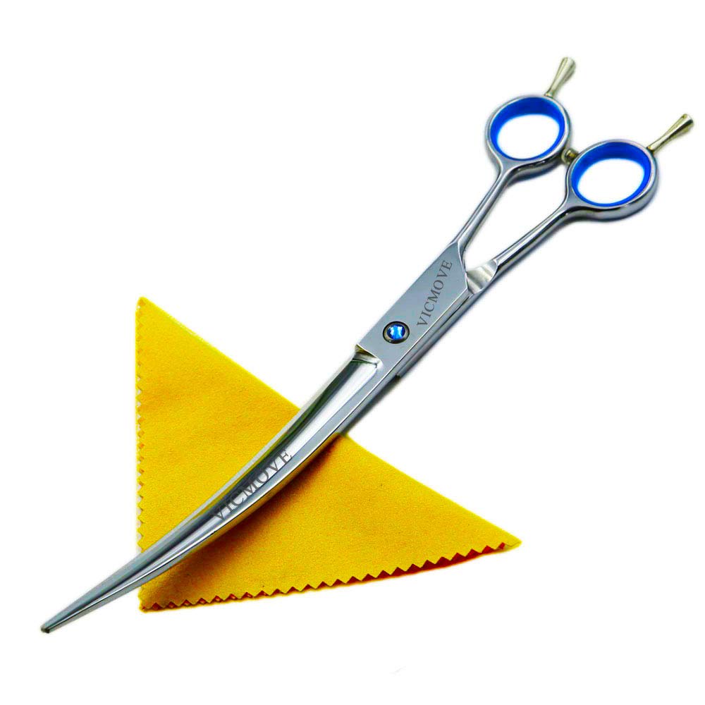 9" Professional Pet Dog Grooming Scissors Suit Cutting&Straight&Curved Shears Kit (9 Inch, Silver Curved Upward)