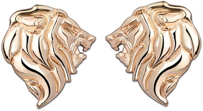Lion Head Gold Car Emblem Pair 3D Lion Badge Auto Motorcycle