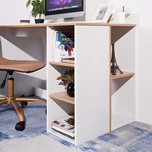 Merax Computer Desk With 5 Storage Shelves，47.2" Modern Study Writing Desk For Small Spaces，Multipurpose Gaming Desk Student Learning Table For Home Office（Oak White #TOP6
