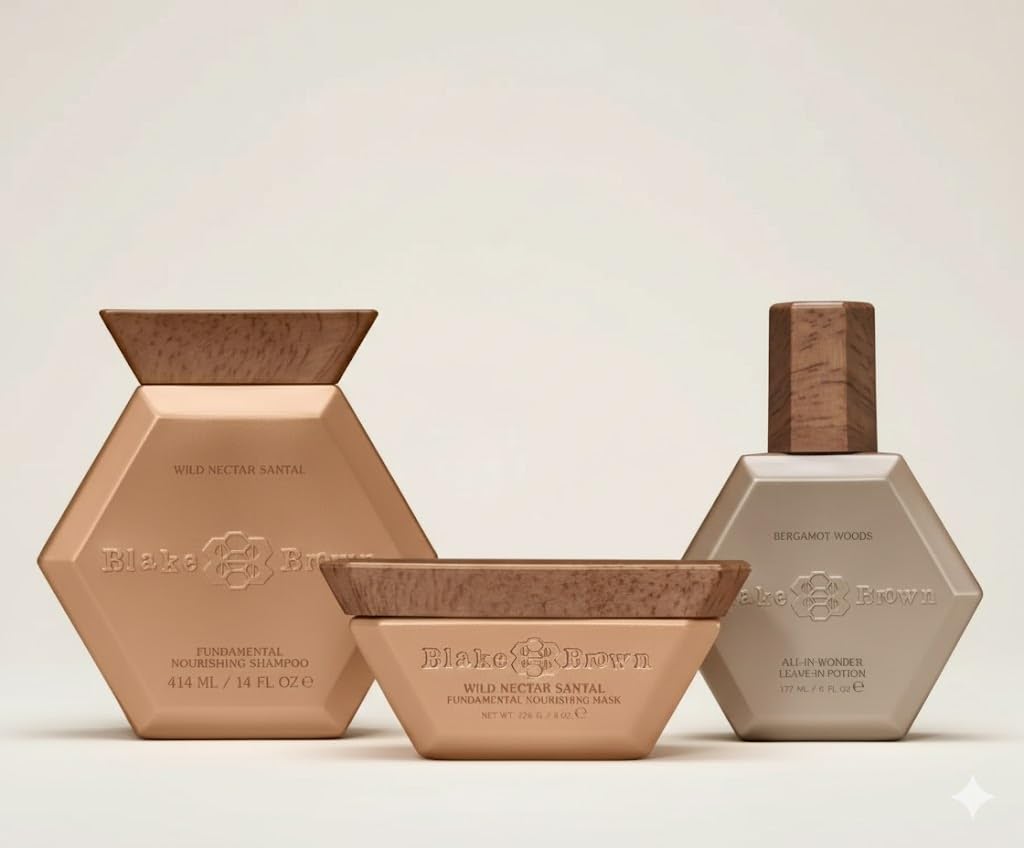 Blake Brownn Nourishing Trio – Wild Nectar Santal Shampoo & Mask, 14 fl oz & 8 fl oz + All-In-Wonder Leave-In Potion with Bergamot Woods, 6 fl oz