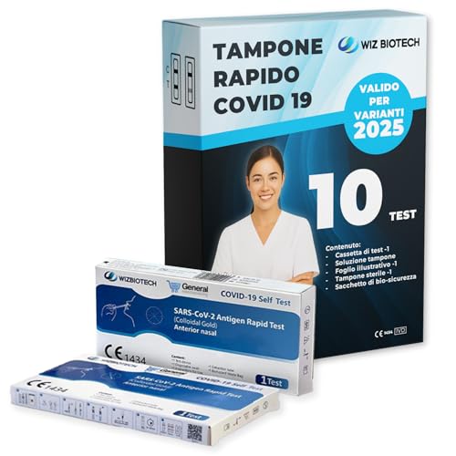 Test Rapido COVID-19 Auto-Test Nasale – 10 Test Antigenici SARS-CoV-2 – CE 1434 – Rilevamento Varianti 2024/25 – Uso Domiciliare – Risultato in 15 Min