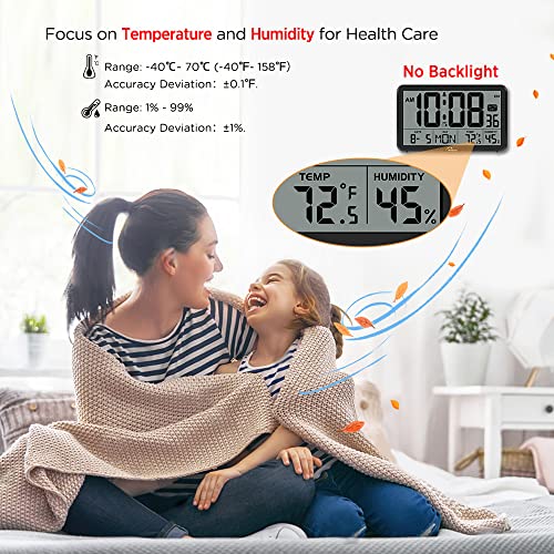 Wallarge Auto Set Digital Wall Clock Battery Operated, Desk Clocks With Temperature, Humidity And Date, Large Display Digital Calendar Alarm Clock For Elderly thumb #1