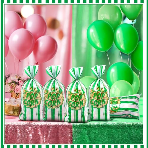 Image of 200 Pcs Popcorn Bags Bulk Movie Night Pop Corn Plastic Bags for Popcorn Machine Pop Corn Snack Containers with Twist Ties for Carnival Graduation Party Supplies (Fresh,Green)