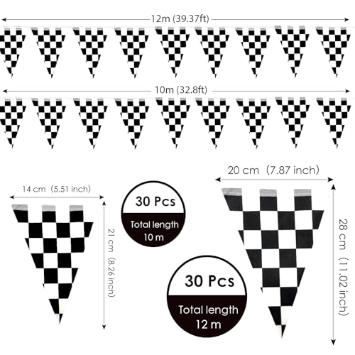Image of AhfuLife 60 Pcs Checkered Pennant Flag Banner, Checkered String Flags Racing Flags, Black and White Flag Buntings for Car Race Racing Party Car Garden Street Decorations (7.9x11 Inch -39 Ft)