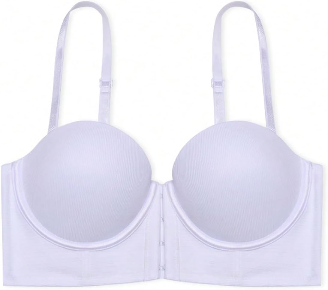 SweatyRocks Women's Front Closure Bandeau Bra Strapless Push Up Underwire Bras - Image 5