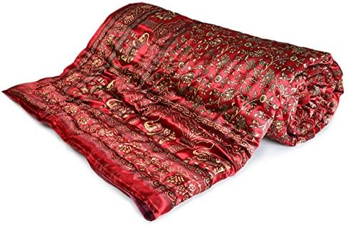 Aastha Jaipuri Silk Razai With Gold Print,Red Single Size Maroon