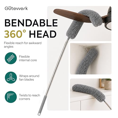 Image of Extendable Feather Duster, Microfiber Duster, Ceiling Fan Duster, Feather Dusters for Cleaning, Dust Cleaner, Cobweb Duster - Electrostatic Bendable Head - up to 100 Inch