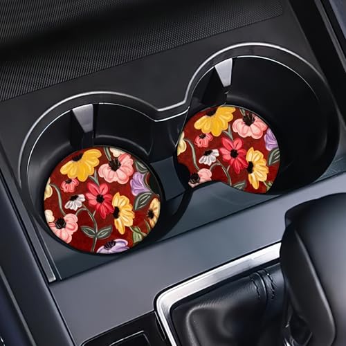 Portavasos cerámicos de auto con diseño piano floral, 2 piezas miniatura 5