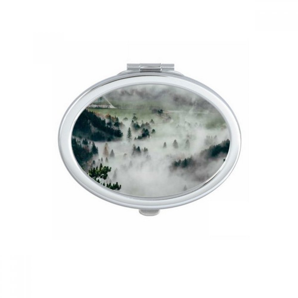 Miroir de poche ovale sciences forestières paysage multicolore pour sac à main