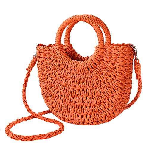 Image of Womens Straw Beach Bag Woven Crossbody Shoulder Bags Top Handle Satchel Handbag Purse for Summer