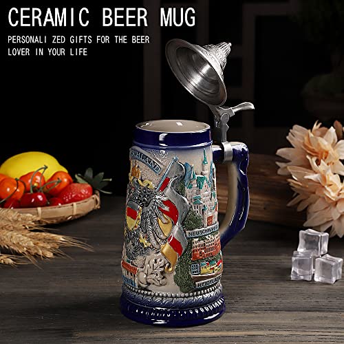 0.6L Beer Stein With Matel Pewter Lid Stanley Steel Germany Oktoberfest Tankard Eagle Bierkrug Drinking Glass Horn Coffee Mug Stine For Men Beer Christmas Ornaments Cup Broeder Horse Portawrap #TOP2