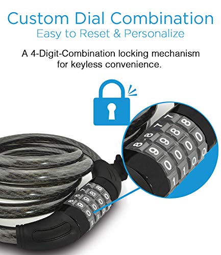 Aduro Sport Bike Lock Cable, Bicycle Master Cable Lock With 4-Digit Combination Lightweight Bike Chain Lock 6-Feet #TOP2