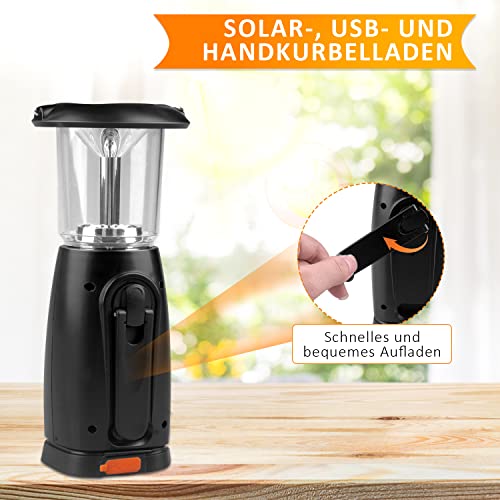 LED Campinglampe Solar, AZ GOGO Camping Handkurbel Laterne, Aufladbar Tragbare Notfallleuchte inkl. 3 Lichtmodi, USB… - Image 4