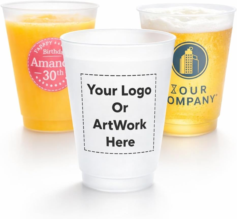 – 16oz Customizable Frost Flex Cups – Personalized Reusable Plastic Cups for Parties, Weddings, Events & Businesses – Bulk Printed Drinkware- Pack of 100ct-