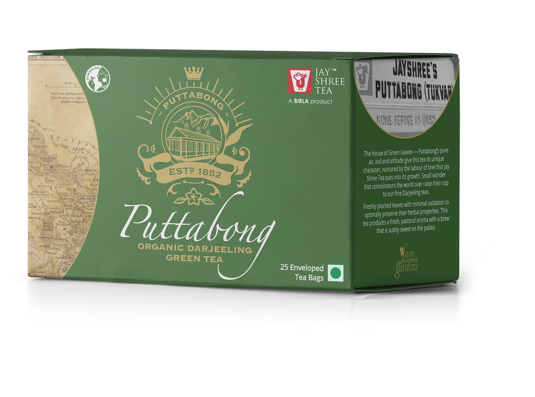 Jay Shree Tea Puttabong Organic Darjeeling Green Tea - Natural Premium Green Tea, Box of 25 Tea Bags (50 gms)