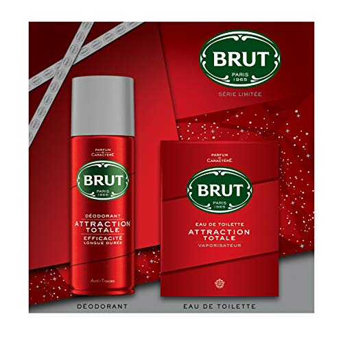 Brut Coffret Cadeau Homme Attraction Totale avec Eau de Toilette Attraction Totale 100ml et Déodorant 200ml, Parfum boisé et raffiné, Idée cadeau à offrir...
