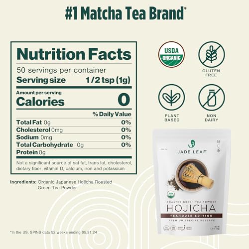 Image of Jade Leaf Matcha Organic Japanese Hojicha Powder, Roasted Matcha Green Tea Powder - Teahouse Edition - Authentic Japanese Origin (1.76 Ounce Pouch)