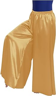 Women’s Casual Loose Elastic Shiny Palazzo Wide Leg Pants Satin Trousers