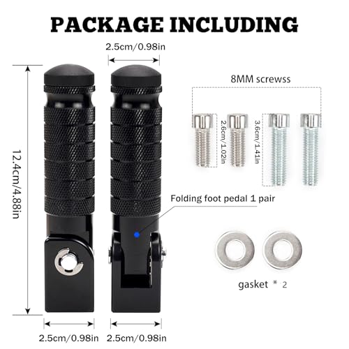 XINGWU M8 Motorcycle Foot Pegs 90 Degree Foldable Bike Pegs CNC Anti-Skid Universal for Super 73 Yamaha Honda Suzuki Aprilia Electric Car Motorbike Scooter Mini Bike Ebike Dirt Bike Go Kart (Black) - Thumbnail 6