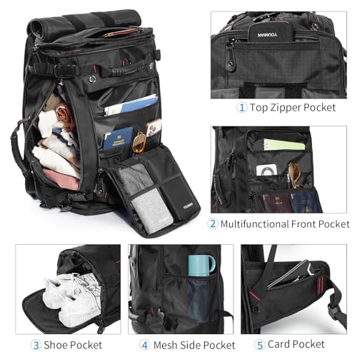 Image of YOUMIAN Large Capacity For Travel Hiking Sports Carry On Backpack Durable Convertible Duffle Bag Laptop airplane (Black, 60L-Large DualMainOpening)