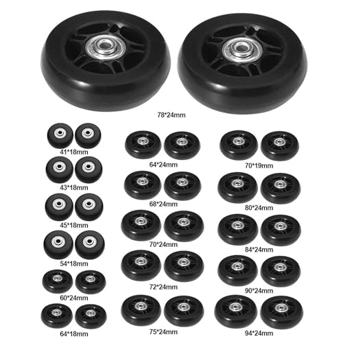 Luggage Wheels Replacement 2Pair 70X24MM Luggage Suitcase Replacement Wheels with Metal Bearings Axles Screw Rubber Casters Wear Resistant Repair Tool3