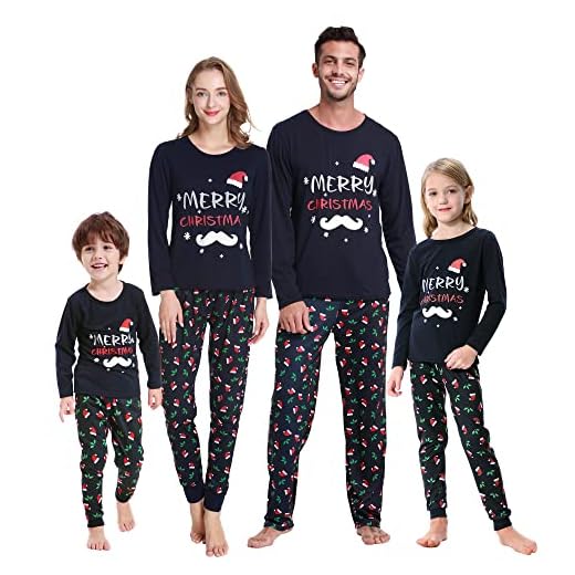 MyFav Pyjama Noel Famille 2 pièces Hauts à Manches Longues et imprimé Père Noël et Pantalons vêtement de Nuit pour Papa Maman Enfants,Bleu,Femme,S