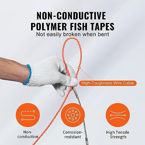 Cinta de pescar de 38,1 m extractor de alambre VEVOR pasacables 6,35mm 3