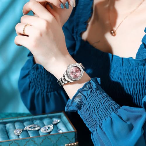 Image of OLEVS Ladies Watch Diamond Dress Analog Female Watches Stainless Steel Two Tone Waterproof Luminous Day Date for Womens Wrist Watch Gift