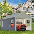 CAPEWORTH Carport,12x20 Heavy Duty Carports, Canopy, Garage, Metal Shed, with 4 Roll-up Ventilated Windows, Outdoor, Storage, Car, Boat,12x20 Grey