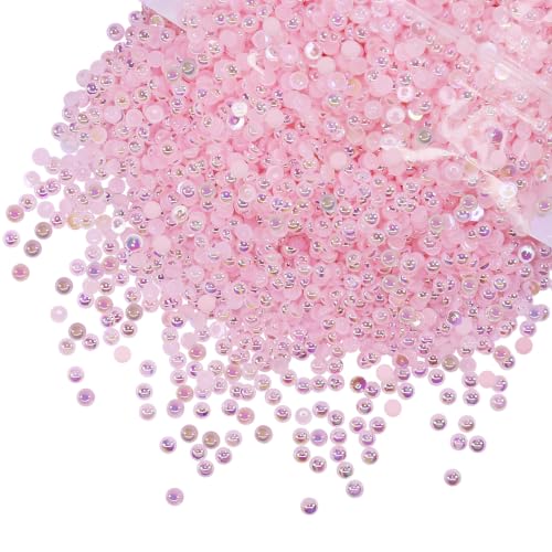 qiipii 7500PCS 2mm Small Light Pink AB Half Round Pearls Gems for Crafting